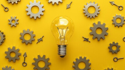 lamp with arrow and setting icons on a soft yellow background