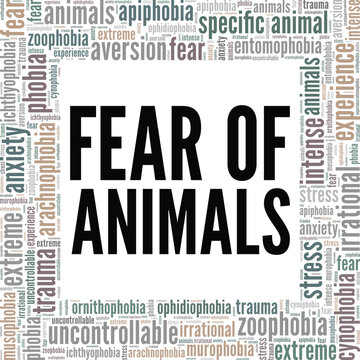 Zoophobia: Fear of Animals word cloud conceptual design isolated on white background.