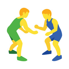 Two men engaged in the sport of wrestling vector icon. Isolated wrestling sport sign design. 