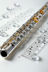 Obraz premium Flute on Sheet Music with Sparkling Diamonds