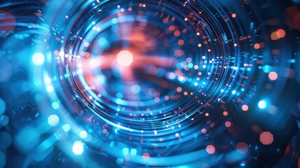 Obraz premium Abstract Futuristic Technology Background with Glowing Lights and Circular Patterns in Blue and Red Tones