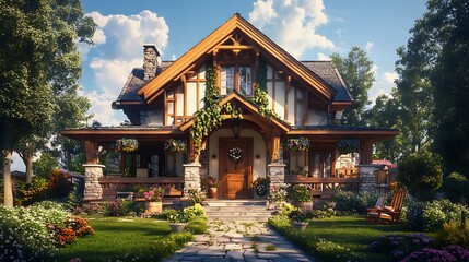 Obraz premium Charming Cottage with Stone and Wood