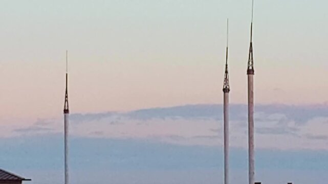 Footage of the lightning rods in the distance. Objects