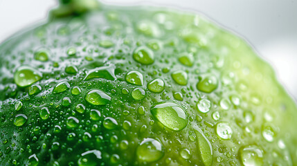 lime fruit with water droplets on its smooth green skin, isolated on a white background