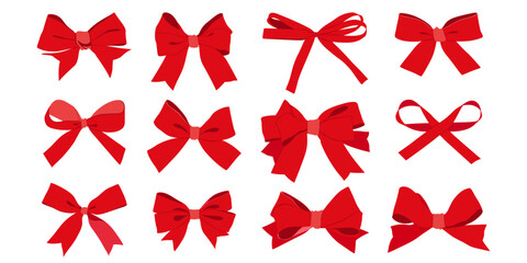 Set with hand drawn red ribbon bows. 