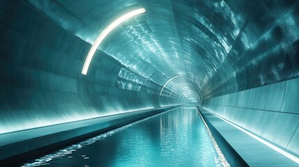 Fototapeta premium Curved underground tunnel designed for water drainage, showcasing advanced infrastructure in urban planning.