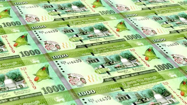 Sri Lanka Sri Lankan Rupee 1000 Banknotes Money Printing House, Printing One Thousand Sri Lankan Rupee, Printing Press Machine Print out Sri Lankan Rupee, Being printed by currency press machine 1000