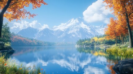 Fototapeta premium landscape with lake and mountains