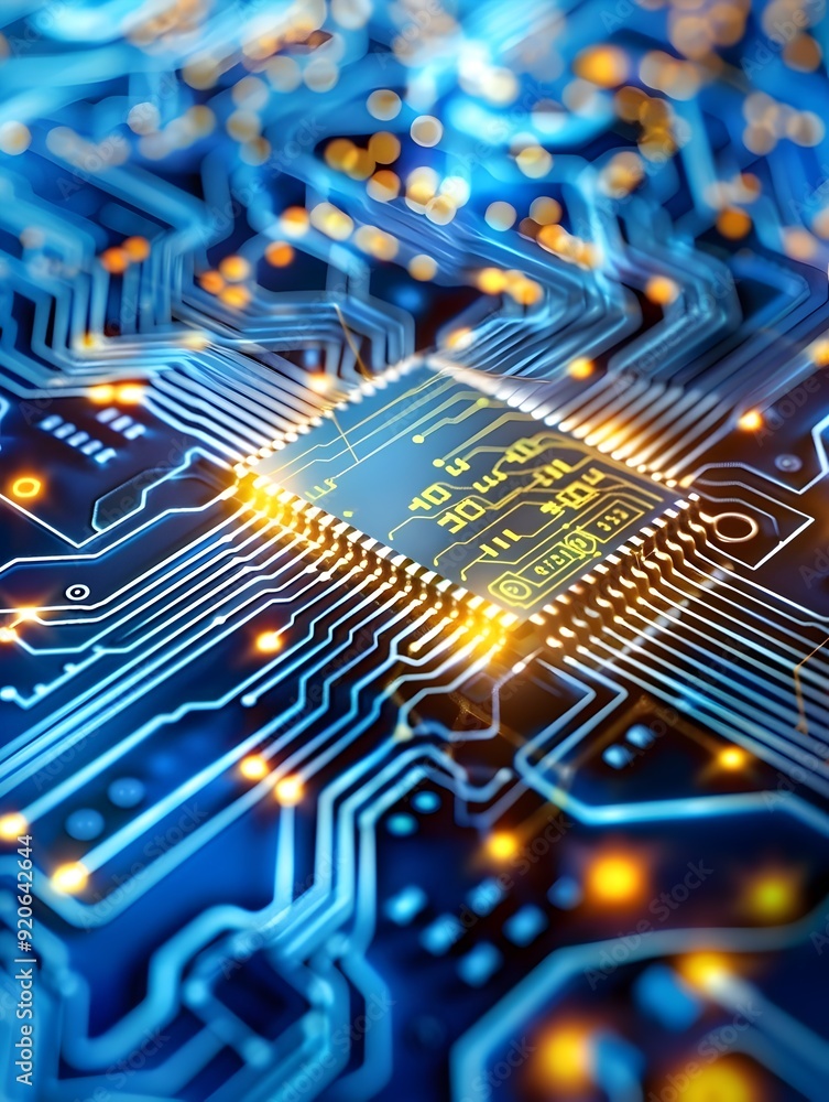 Poster circuit board with processor chip.