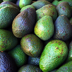 Fresh avocados stacked together