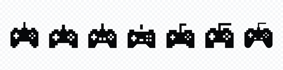 joystick icon set. video game controller icon. Joystick vector icon. Pixel art video game joystick 8bit vector icon on transparent background, pixel joystick game controller icons © marufpro555777