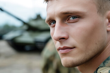 Caucasian soldier military army in camouflage uniform at conflict war