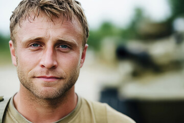 Caucasian soldier military army in camouflage uniform at conflict war