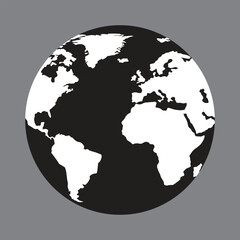 Obraz premium Flat vector image of the Earth, rounded shape, white continent, black oceans, minimalist style.