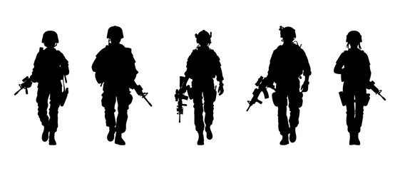 Male soldier going for mission silhouette black filled vector Illustration icon