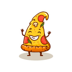 cartoon pizza slice with arms and legs isolated on white background. Pizza character. Flat style. 
