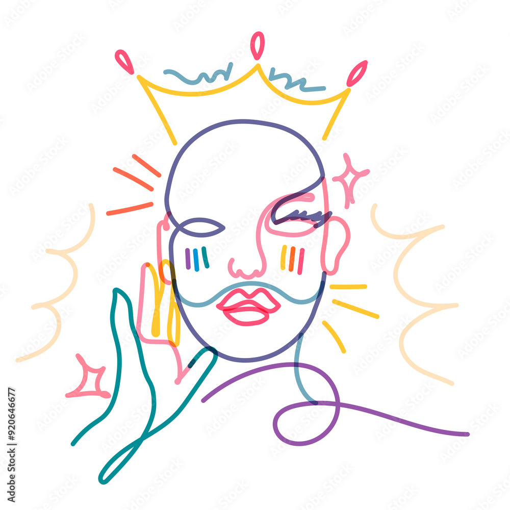 Wall mural drag queen png sticker, lgbtq line art illustration on transparent background