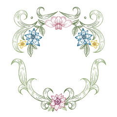 Wildflower wreath png frame, vintage illustration, transparent background
