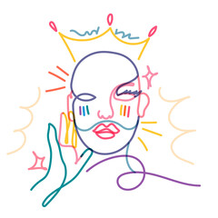 Drag queen png sticker, LGBTQ line art illustration on transparent background