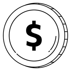 Dollar coin png doodle sticker, black & white illustration, transparent background