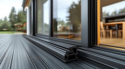 Aluminum profile frames double glazing on construction. PVC metal silver color windows and doors detail cross section. 3D illustration. aluminium protruded profile for windows and doors