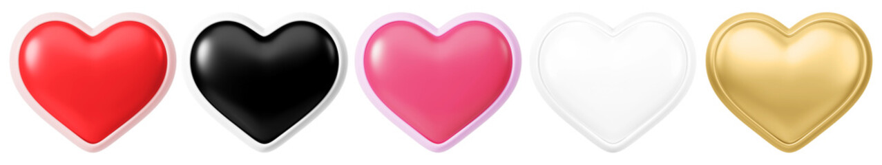 3d of colorful heart png element set on transparent background