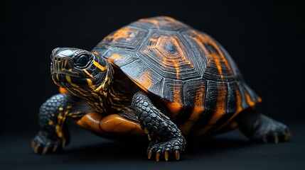Obraz premium Mystic portrait of Eastern Box Turtle, full body view, isolated on black background