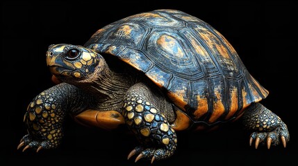 Obraz premium Mystic portrait of Eastern Box Turtle, full body view, isolated on black background