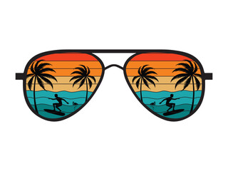 Beach Sunglasses, Sunset Sunglasses, Retro Sunglass Clipart, Sunglasses illustration,