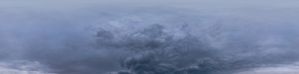 Dark moody rain clouds in dramatic overcast sky. Seamless 360 HDR spherical panorama. Full zenith...