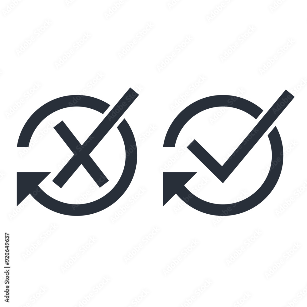 Poster cross and a check mark . approved, rejected, true, false. examination, verification.vector linear ic