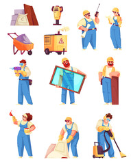 Fototapeta premium Construction workers set in flat design