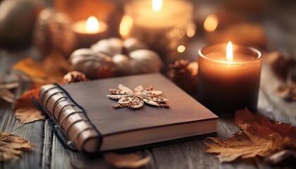 Thanksgiving gratitude journal, thoughtful and cozy, close-up, inviting