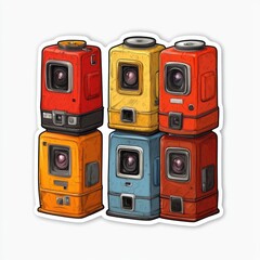 Fototapeta premium Colorful Stack of Vintage Cameras