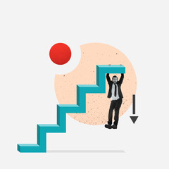 Falling from the ladder of success. Art collage.