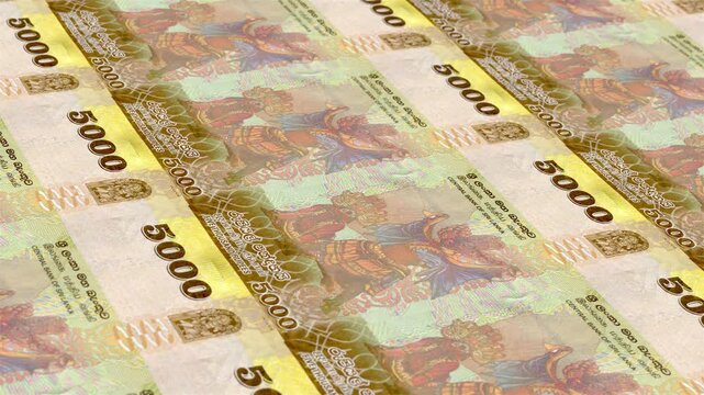 Sri Lanka Sri Lankan Rupee 5000 Banknotes Money Printing House, Printing Five Thousand Sri Lankan Rupee, Printing Press Machine Print out Sri Lankan Rupee, Being printed by currency press machine 5000