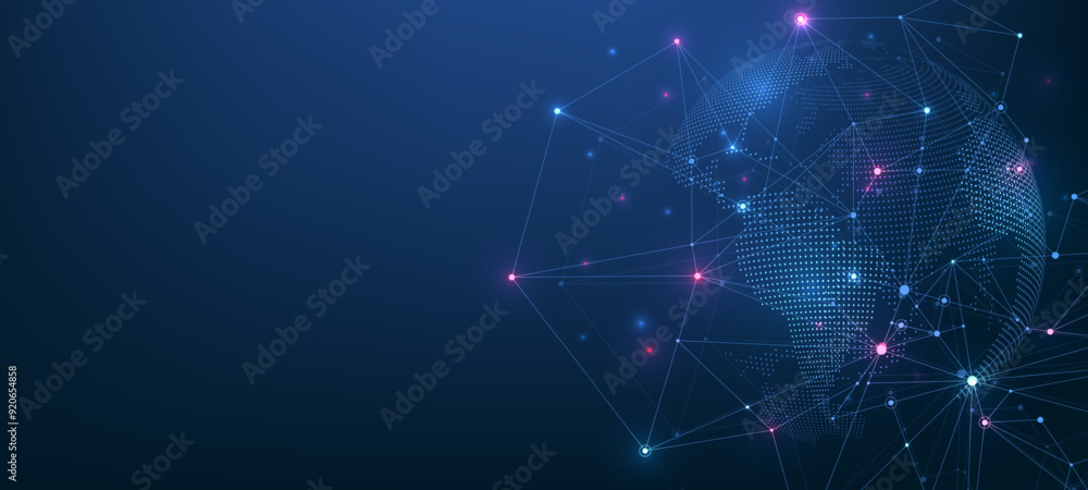 Aufkleber Global network connection concept. Big data visualization. Social network communication in the global computer networks. Internet technology. Business. Science. Vector illustration