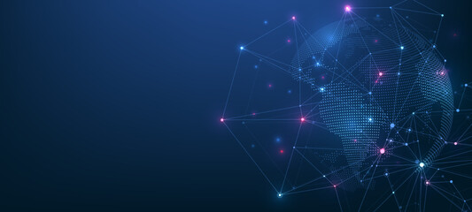 Global network connection concept. Big data visualization. Social network communication in the global computer networks. Internet technology. Business. Science. Vector illustration