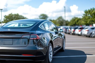 Car parked in an outdoor parking lot on a sunny day, Car insurance background, Used car for sale and rental service