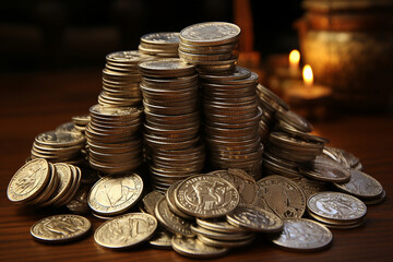 Generative AI image of judas 30 pieces of silver or thirty coins biblical symbol betrayal religion concept