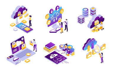 Fototapeta premium Cloud computing services elements in isometric style