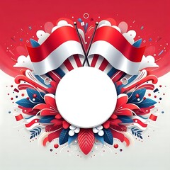 Poster background for Indonesia independence day with flowers frame. 