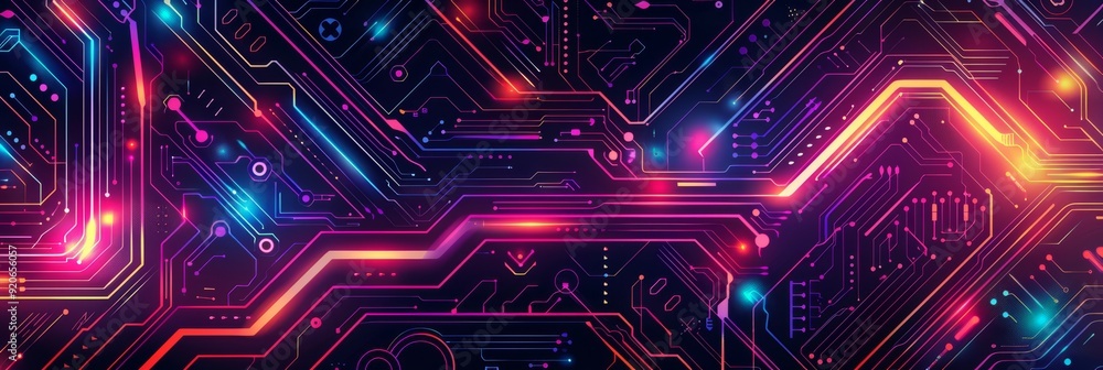 Poster this vibrant abstract background showcases neonlit circuits along with a dazzling array of colorful 