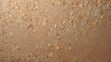 Close-up of a brown surface covered in small pebbles and debris, creating an interesting and textured appearance.