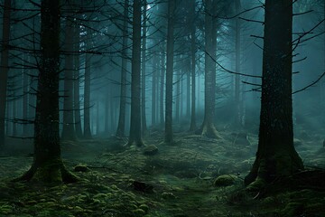 Fototapeta premium Overcast and Gloomy Rainy Day in a Foggy, Primal Forest