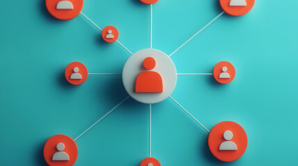 A visual representation of network connections showing a central figure linked to multiple others, symbolizing relationships.