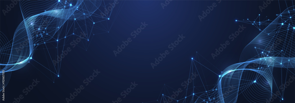 Poster Technology digital abstract background. Network connection with lines and dots. Digital plexus concept.