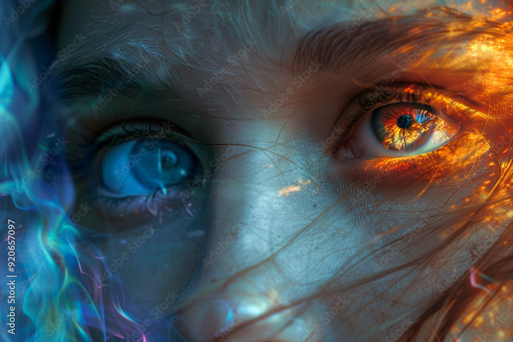 Aufkleber created with generative ai technology image of two fantasy characters opposites