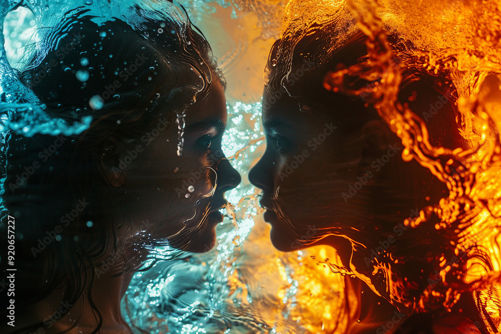 Poster created with generative ai technology image of two natural elements fire and water