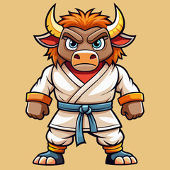 Naklejka premium karate bull maskot in kimono